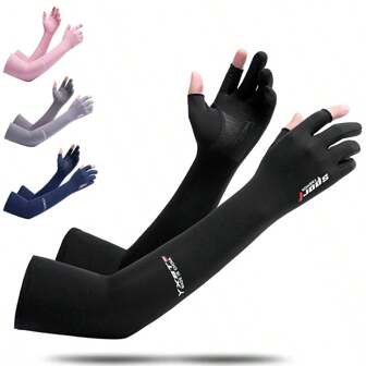 LOTANK Summer Outdoor Sports Men's And Women's Ice Silk Sunscreen Full Arm Gloves Fishing Cycling Breathable Dew Two Finger Gloves
