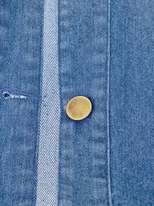 Women's Denim Shirt Dress With Elegant Front Button Closure And Hip Hugging, Slim Fit Casual Dress With Holes And Edge Burrs - 淺色水洗藍 - 查看 5