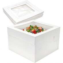5 Pcs Cake Boxes With Window, White Square Cheesecake Bakery Boxes, Large Cardboard Cake Baking Boxes For Cakes, Pies, Wedding, Birthday Party - White - View 2