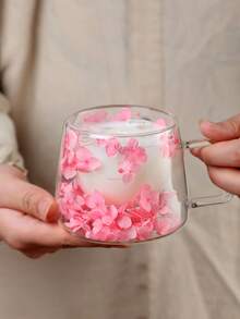 1 Pc,Double Wall Glass Cup,Petal Decoration,Creative Water Cup,Coffee Cup,Tea Cup,Milk Cup,Juice Cup,Insulated,Fresh,Aesthetic,Unique Design,Photo Props,Great Gift,Birthday Gift,Holiday Gift,For Bestie,For Friends,For Colleague,Enhance Your Life Style,Brighten Your Desk