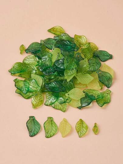 1盒60入組6樣式透明和磨砂和不透明亞克力吊墜樹葉樹葉DIY首飾配件