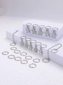 22件套星星海星吊坠发圈波西米亚风、Y2K风格发夹，适合上学、日常佩戴、头部装饰等场合，女士发饰 - 銀色 - 查看 8