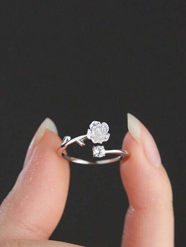 1pc Flower Rhinestone Decorated Ring, Suitable For Daily Wear