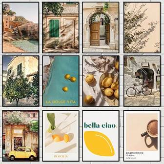 1 szt. Plakaty ścienne bezramkowe Vintage Lemon Orange Harvest Poster Prints Town Garden Plants Landscape Canvas Painting Car Picture Wall Art Picture Home Interior Decor Travel Botanical Opcjonalna rama Coastal Decor Coastal Decor Beach Decor, Wall Art Z ramą