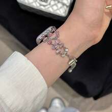 1 chiếc vòng tay hình mèo dễ thương đính pha lê lấp lánh, tương thích với Apple Watch Series 7/8/9 41mm/45mm - Hồng - Xem 7