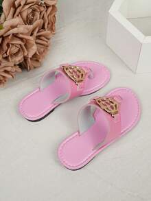 儿童时尚拖鞋，夏季新款金属扣装饰，户外耐磨防滑拖鞋，多功能沙滩拖鞋 - 粉色 - 查看 4