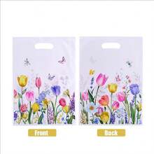 50 件，野花主题塑料礼品袋，带叶子和花朵设计 - 钉孔手柄，非常适合母亲节、婚礼、生日