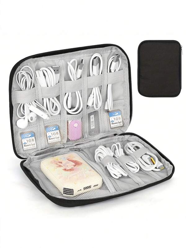 Bolsa organizadora de múltiples bolsillos para accesorios de viaje, pequeña bolsa de almacenamiento para cables de carga, cargador, cables, almacenamiento de cables y bolsa de accesorios, para viajes y trabajo