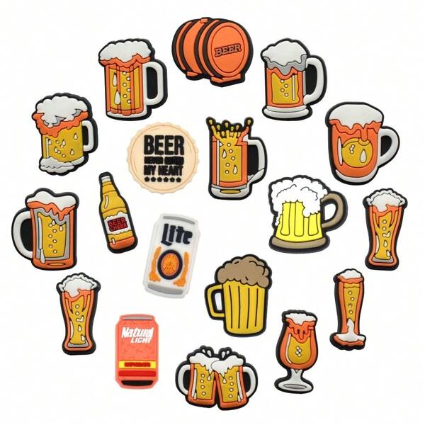 Conjunto de decoração para sapatos de cerveja em PVC, 6/8/12/16/20 peças, acessórios de decoração para sapatos, acessórios, adequado para sandálias, sapatos de jardim, acessórios faça você mesmo, presentes para festas, tachas decorativas criativas e removíveis para sapatos, perfeitas para bolsas de praia - presentes ideais para aniversários, Halloween e festas.