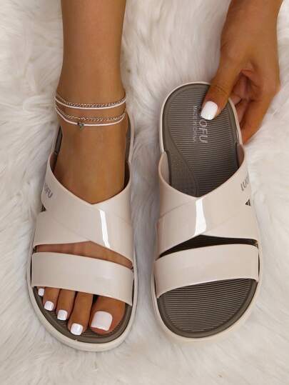  LUOFU Women's New Criss-Cross Strap Slippers, Thick Sole Anti-Slip Sandals, Fashion Outdoor Casual Summer Beach Slippers, EVA