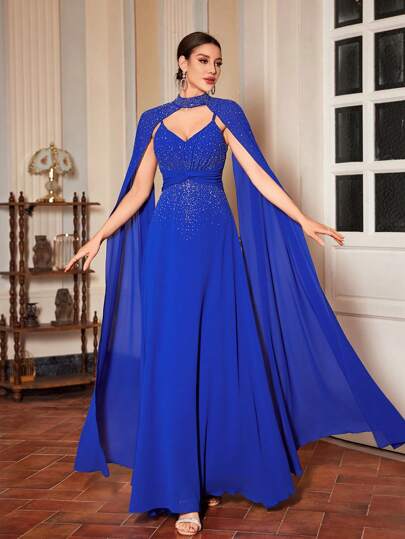 Haftowana damska szyfonowa sukienka z długim rękawem, swobodna, minimalistyczna, sukienka imprezowa, suknia, formalna, wieczorowa, dla gości weselnych