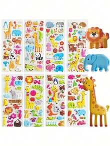 10/30/50pcs 3D Animal Wall Stickers Convex And Concave Stickers Cartoon Animal Transportation Bubble Stickers Boy Girl Children Cute Cartoon Reward Stickers Children Three-Dimensional Stickers