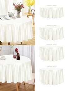 1pc Milky White Satin Round Tablecloth, Solid Color Smooth Fabric Table Cloth ,Wedding Happy Birthday Party Banquet Party Events 2025 New Year Party Home Decor Room Decor Table Decor Restaurant Decor Silky Smooth Washable Table Cover Table Runner, Perfect For Holiday Celebrations