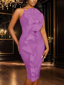 Vestido de dama de honor, despedida de soltera de mujer con tirantes finos, vestido ajustado con flores 3D hasta la rodilla, vestido de graduación