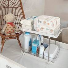 1pc Organizador de armazenamento de dois andares para cozinha, suporte para cosméticos transparente PET, caixa de armazenamento de gaveta de mesa multicamadas, adequado para penteadeira de banheiro, organizador de despensa de cozinha empilhável, organizador de armário de remédios com divisória deslizante