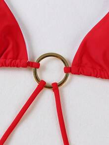 Bộ bikini 3 mảnh màu đỏ quyến rũ, sang trọng, mới về mùa Xuân/Hè, thích hợp cho bãi biển, kỳ nghỉ, tiệc tùng. - Đỏ - Xem 5