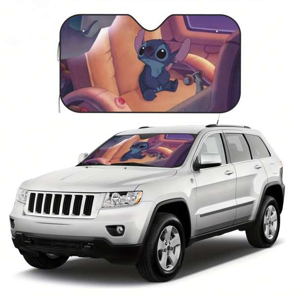 1 pieza Parasol para coche autorizado Disney Stitch, de moda y fácil instalación - Portátil y plegable - Protección UV - Ideal para defensa solar en vehículo