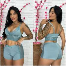 Women's Babydoll Mila With Lace Details Night Line Short Pajamas Sleepwear - màu xanh lá - Xem 3