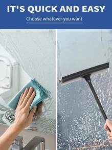 2-In-1 Professional Window Cleaner Squeegee With Scraper, 7.87/9.84 Inch Windshield Wiper Tool With Sponge Brush And Rubber Blade, Ergonomic Handle For Car And Home Use - Black