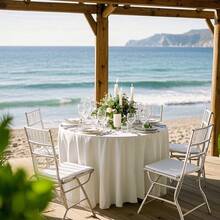 1 块圆形桌布，高品质桌布，可洗涤纶面料桌布，适合家庭、派对、婚礼或餐厅使用 - 白色 - 查看 5