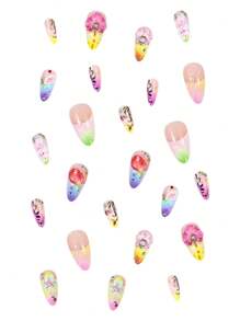 24 PIEZAS de suministros para uñas con flores verdes 3D de primavera y verano + 1 lima de uñas + 1 pieza de pegamento de gelatina