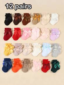 24 pares de calcetines de bebé con moño, adecuados para niños de 0 a 3 años, de media caña, sin ajuste, para primavera/otoño