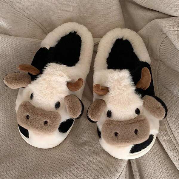 Soft Cow Slippers For Women - Cozy Cotton Animal-Themed Home Shoes