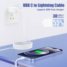6.6FT Long Lightning Charging Cable, Fast Charging Compatible With IPhone 14, 13, 12