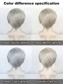 10 Inch Short Gray Straight Men's Cosplay Wig With Glasses, Eyebrows And Mustache, Grandfather Old Men Cosplay Wig For Holiday Party Wig For Men Anime Comic Cartoon Costume Cosplay Wig, Heat Resistant Premium Synthetic Wig High Temperature Fiber Hair With Bangs - Grey - View 8