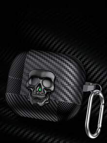 1 件碳纤维骷髅设计蓝牙耳机保护套带开关锁，兼容 Apple 1/2/3/4/Pro/Pro2 和 Galaxy Buds3/3Pro（不含耳机） - 純色 - 查看 3