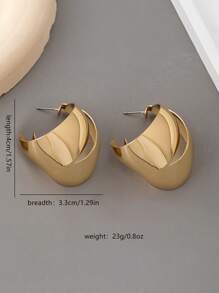 1 Pair Fashionable High-End Hollow Asymmetrical Geometric Circle Metal Gold Hoop Earrings Suitable For Women's Everyday Elegant Style