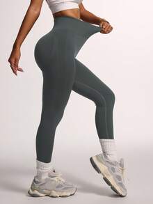 Women's High Waist Tummy Control Yoga Pants - Seamless Butt Lifting Shaping, Anti-Flashing Compression Leggings For Workout, Running (Multiple Colors) - Grey - View 2