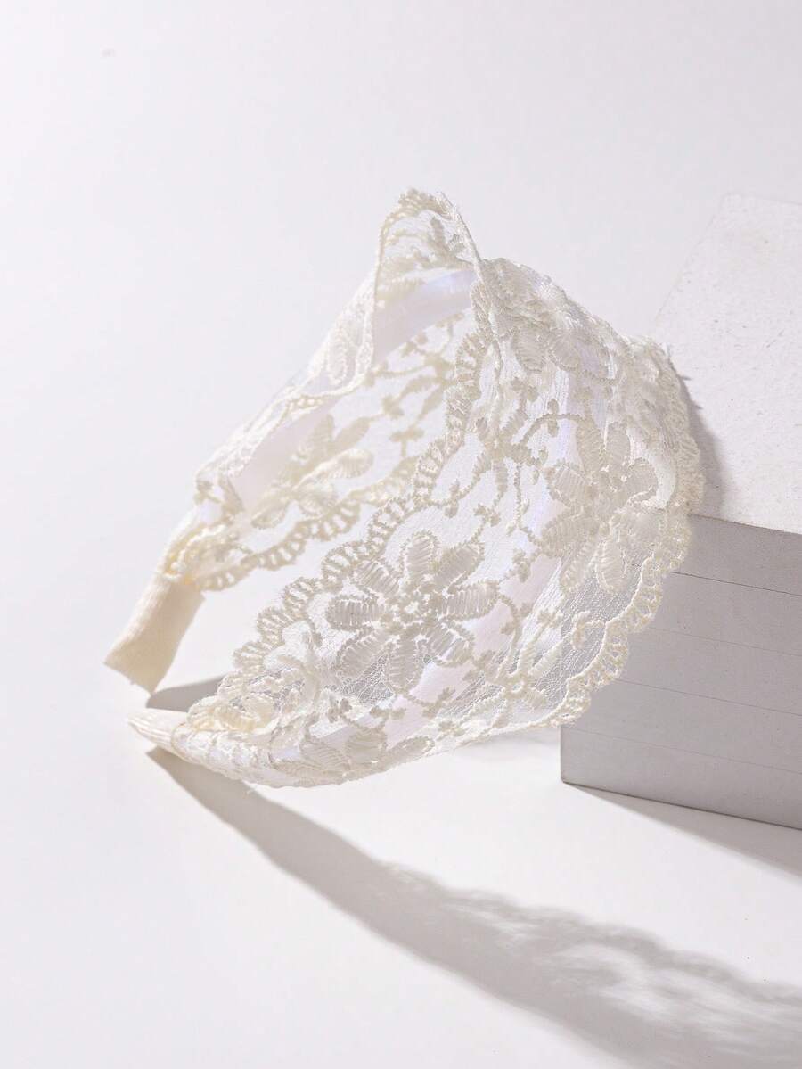1pc White Lace Floral Embroidery Hollow Out Vintage Headband, European And American Style Wide Brimmed Crown Hairband, Women Headwear,Hairband,Hair Hoop Headbands Hair Accessories Head Accessories - Large Flower With Wide Border - View 1