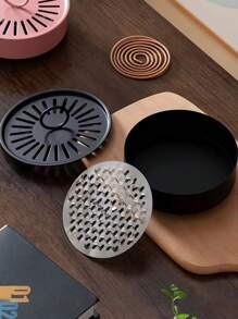 1 pièce Support de spirale anti-moustique en acier inoxydable avec couvercle, anti-brûlure, anti-incendie, support de plaque à encens anti-moustique, plateau de brûleur à encens d'intérieur