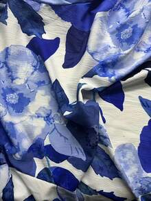 2025 Spring/Autumn New European & American Fashion Print Lapel Button-Up Long Sleeve Blouse, Elegant Women Shirts - Blue - View 2