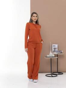 Casual Sweatshirt Set Of Blouse And Pants C3111 - 亮橙色 - 查看 3