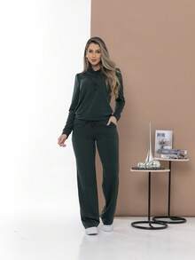 Casual Sweatshirt Set Of Blouse And Pants C3111 - 墨綠色 - 查看 1