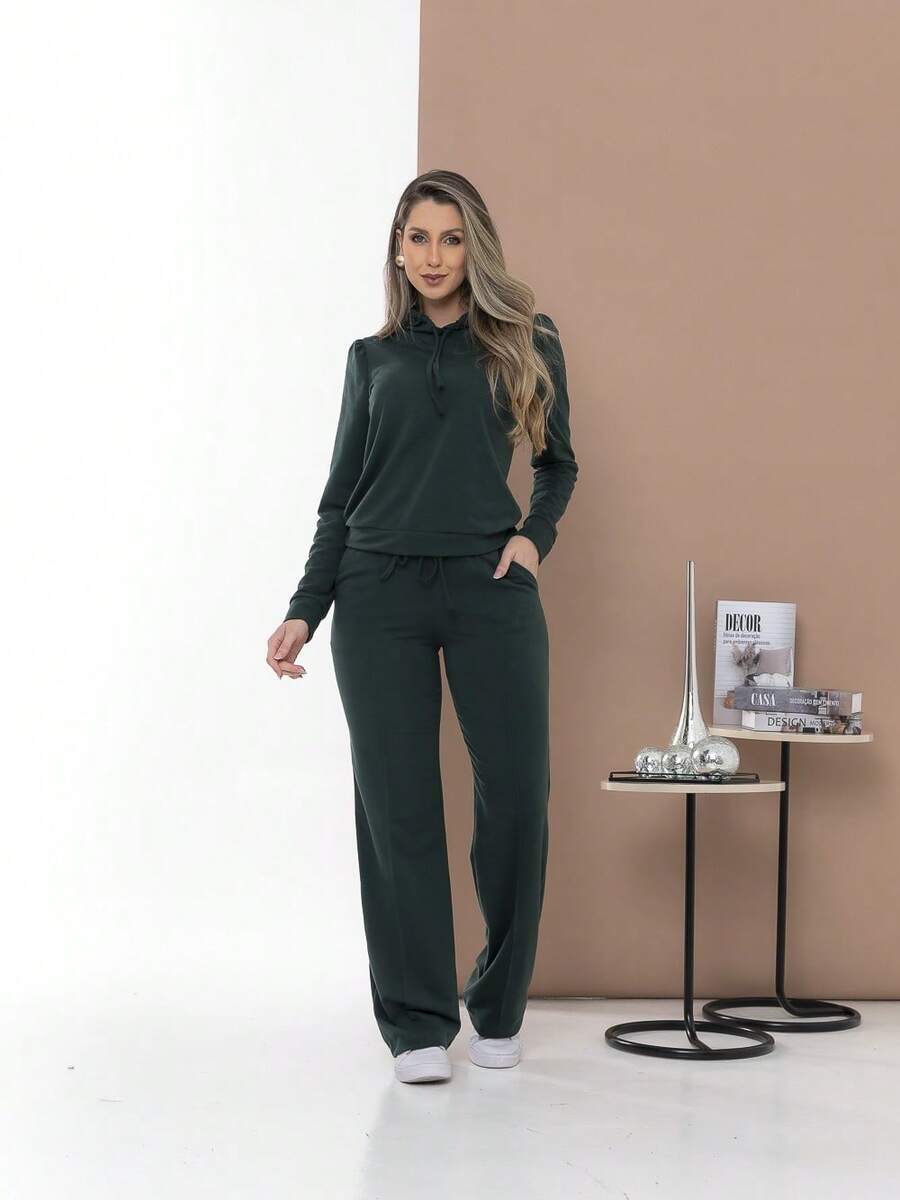 Casual Sweatshirt Set Of Blouse And Pants C3111 - 墨綠色 - 查看 1