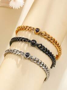 Gelang Proyeksi Cuban Link 7MM Kustom, Gelang Foto Tebal Stainless Steel, Hadiah Perhiasan Personalisasi untuk Pria dan Wanita, Hadiah Hari Ayah, Hadiah Ulang Tahun Pernikahan, Kenangan yang Dapat Dipakai - Perak 2 - View 12