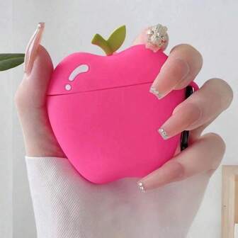 1 pieza Funda de silicona con forma de fruta vívida y antideslizante para auriculares, magenta