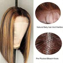 S4/27 女士波波头假发 - 180% 密度,13x4 高清蕾丝前额,预先拔毛的自然发际线,无胶短直发真人发假发,带挑染,短发假发 - S4/27 - 查看 10