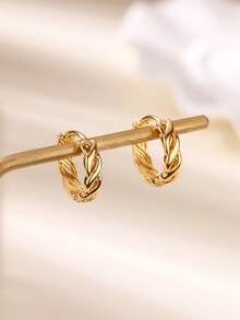 极简主义不锈钢U型耳环，18K镀金银色，不易褪色，适合婚礼、派对、海滩度假等各种场合，防水饰品，送给妈妈/女儿/闺蜜的礼物 - 不銹鋼 - 查看 7