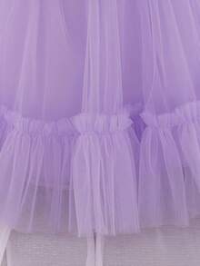 1件女婴荷叶边薄纱蝴蝶结可爱一周岁生日派对连衣裙，适合花童婚礼庆典，附赠发带 - 淡紫色 - 查看 9