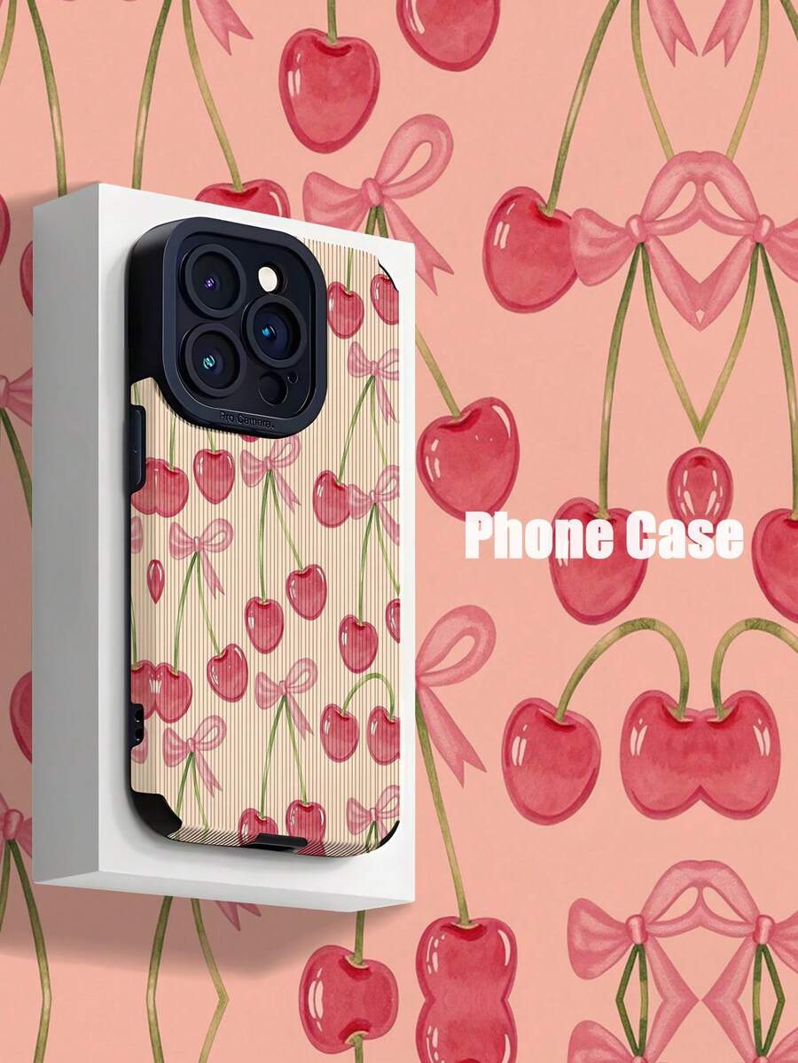 1pc New Cute Pastel Pink Cherry Pattern Soft TPU Shockproof Phone Case, Compatible With Apple And 15/15PLUS/15PRO/15PROMAX Waterproof Anti-Fall Scratch Resistant