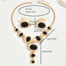 Juego de joyería de 3 piezas estilo bohemio clásico en forma de espiral de caracol, con rhinestones negros, collar en Y y aretes, de aleación, adecuado para uso diario y de fiesta