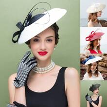 HIMESPORT Eleganter Fascinator Hut | Hochzeits Derby Cocktail Stroh Breitrand | Vintage Kirche Teefeier für Damen | Sommer Strand Brautmutter