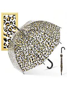 1 Stück 60cm Mehrfarbiger zufälliger transparenter Regenschirm, automatischer Leoparden-Muster Regenschirm, 8 Rippen windabweisender Regenschirmrahmen - kompakt & tragbar, mit gold/beige/weißem Schirmdach, geeignet für Handtasche, Pendeln, Dates, Reisen, vintage klassischer Leoparden-Muster automatischer Regenschirm - gebogener Haken, gerader Griff, UV-Schutz, leicht & tragbar, ideal für Fotografie, Fotografie-Regenschirm | Leoparden-Muster Regenschirm | Stabiler Regenschirm