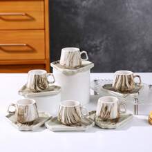 陶瓷浓缩咖啡杯套装，适合饮用浓缩咖啡或土耳其咖啡，杯子，咖啡杯，阿拉伯咖啡杯，餐具套装，陶瓷杯，浓缩咖啡杯套装 - 三角杯碟 - 查看 3