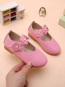 女童花卉玛丽珍鞋 - 软底一脚蹬公主平底鞋，适合幼儿和青少年，适合派对和日常穿着（随机鞋底印花）