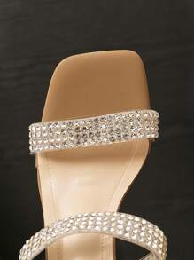 Sandalias nuevas para el verano 2025 con tacón grueso y decoración de rhinestones, zapatos de tacón alto con slip-on de moda para mujeres